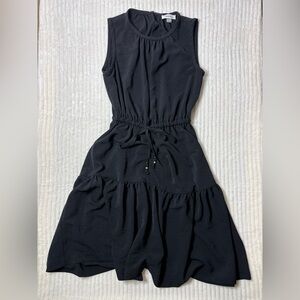 Calvin Klein Black Sleeveless Tiered A-Line Dress Drawstring Waist Casual SZ 4